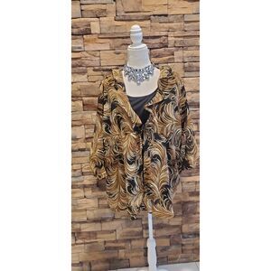 CLULUZ COLLECTION BLOUSE BROWN/BLACK 3/4 SLEEVE POLYESTER SIZE 3X
